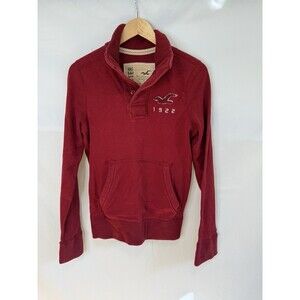 Hollister Women Sweatshirt XS  Collar sweater Cotton Distressed Rugby Pouch
